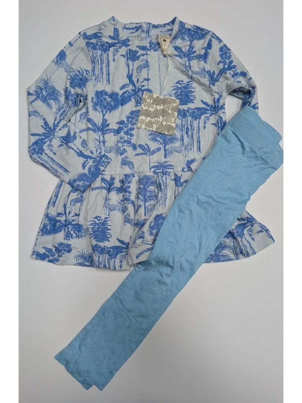 Kate Quinn Bamboo Blue Jungle Print Long Sleeve Top Set 3T Design Sample